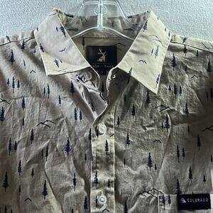 Jack + Sage Colorado Shirt Mens L Tree Mountain Button Up Tan Navy